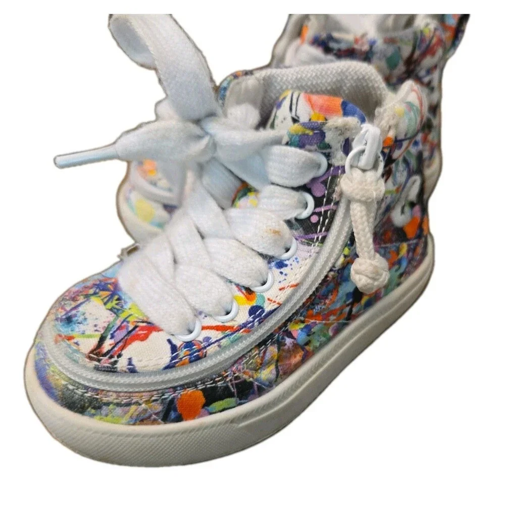 BILLY Toddler Boy Girl 6 High Top Sneakers Paint Splatter Zipper Adaptive Shoes